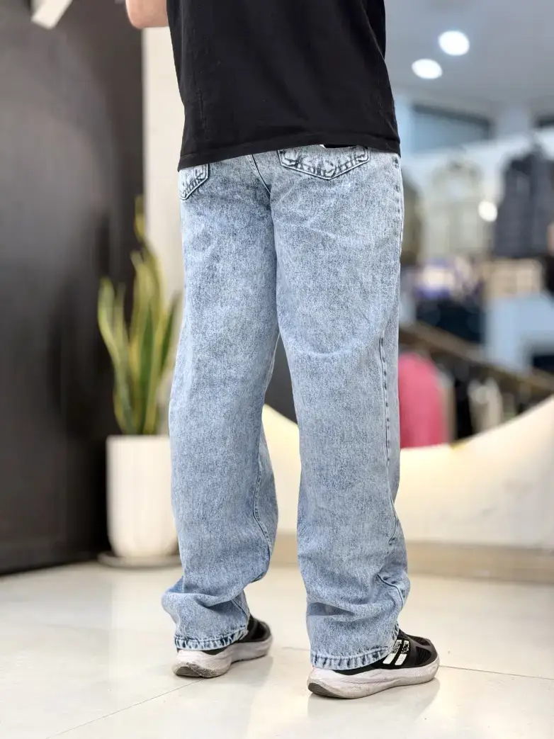 شلوار فول بگ ابی یخی ساده 115 - تصویر 2