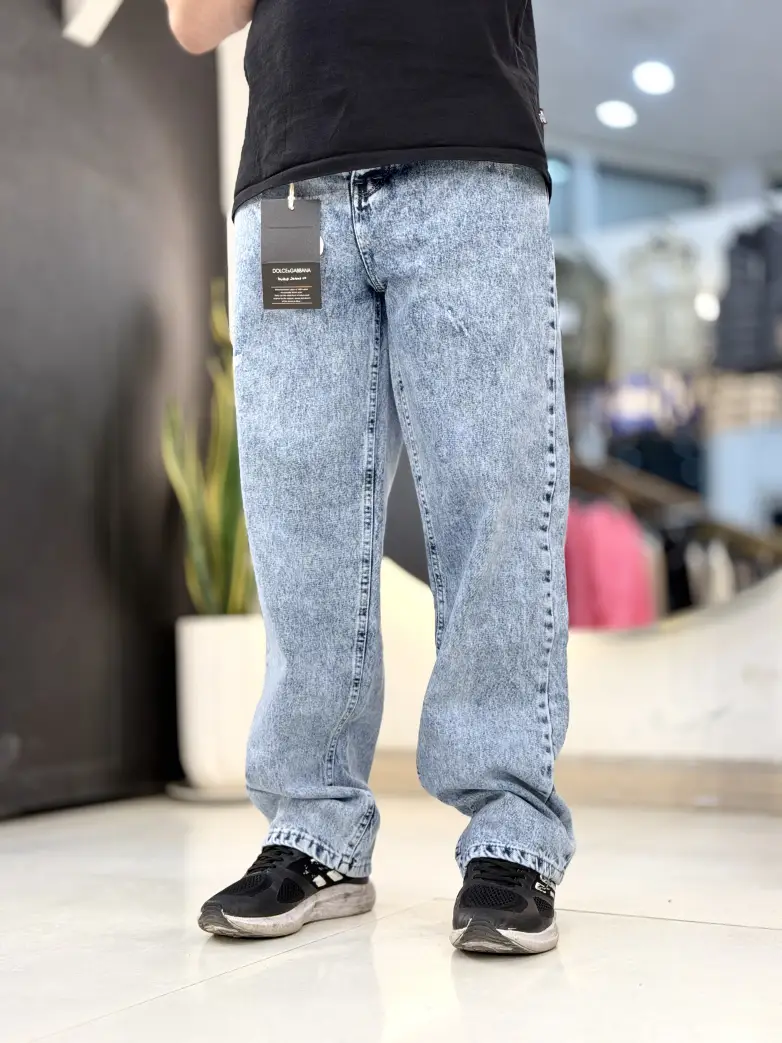 شلوار فول بگ ابی یخی ساده 115 - تصویر 3