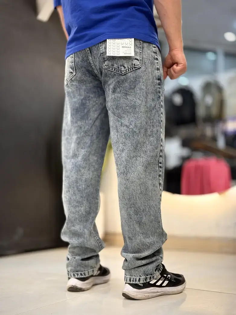 شلوار نیم بگ ابی یخی کثیف کد ۱۲۴ - تصویر 2