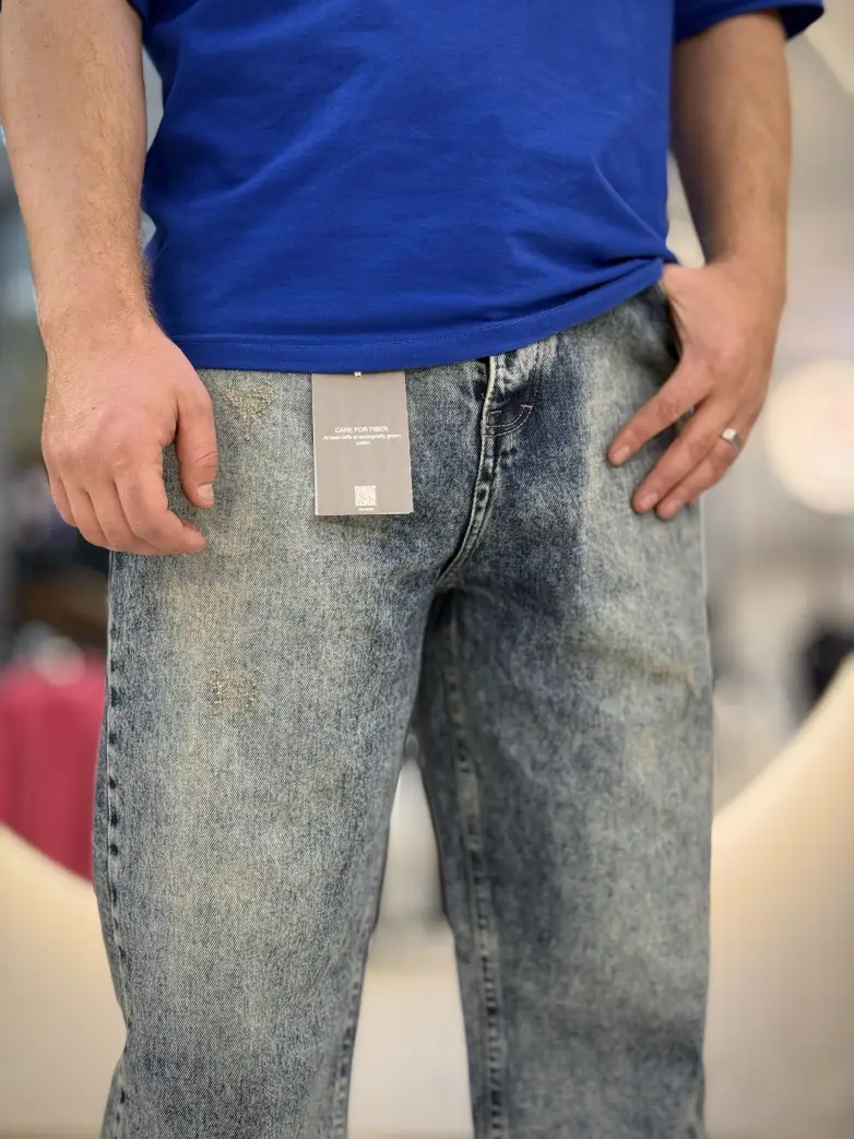 شلوار نیم بگ ابی یخی کثیف کد ۱۲۴ - تصویر 3