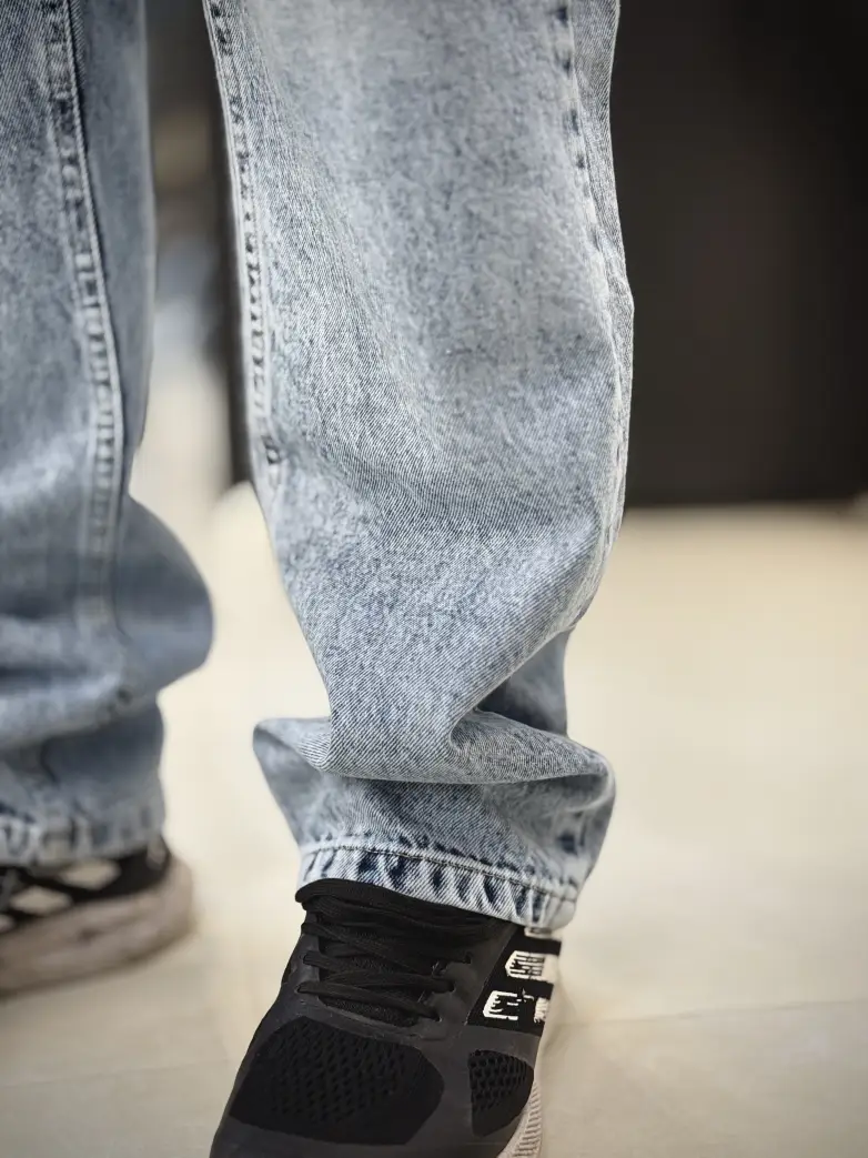 شلوار نیم بگ ابی یخی ساده کد 124 - تصویر 2