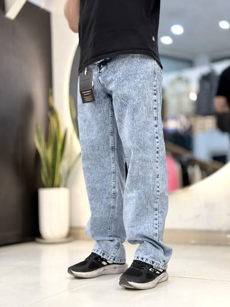 شلوار فول بگ ابی یخی ساده 115 - تصویر 1