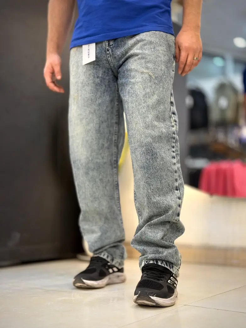 شلوار نیم بگ ابی یخی کثیف کد ۱۲۴ - تصویر 1