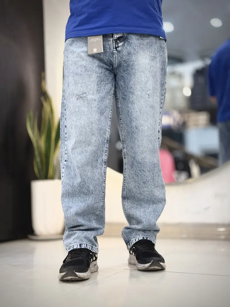 شلوار نیم بگ ابی یخی ساده کد 124 - تصویر 1